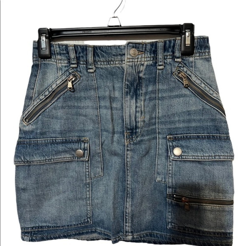 We The Free Blue Jean Skirt With Pockets 100% Cotton Size 26